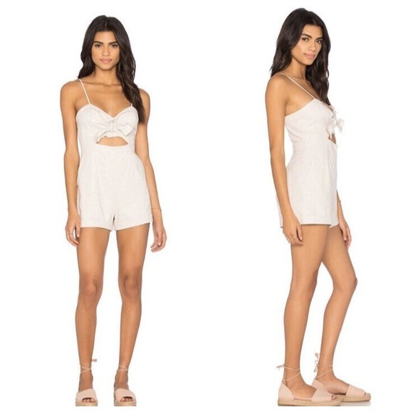 Bardot Bridgette Linen Blend Romper Womens Size 8 Front Cut-Out Nougat Color - Picture 1 of 10